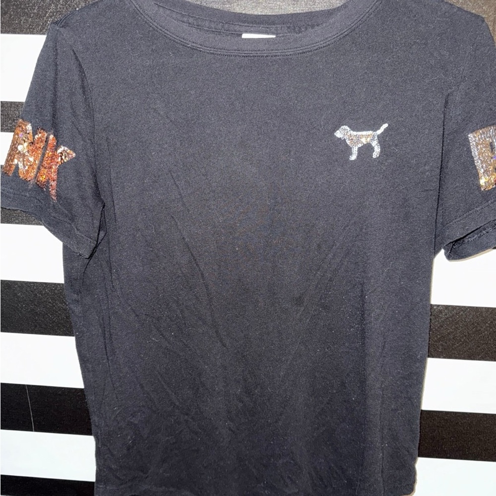 PINK Victoria's Secret Black Tee with Sequin Accents